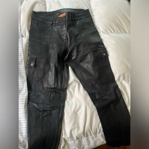 Tory Burch Black Leather Skinny Cargo Pants
